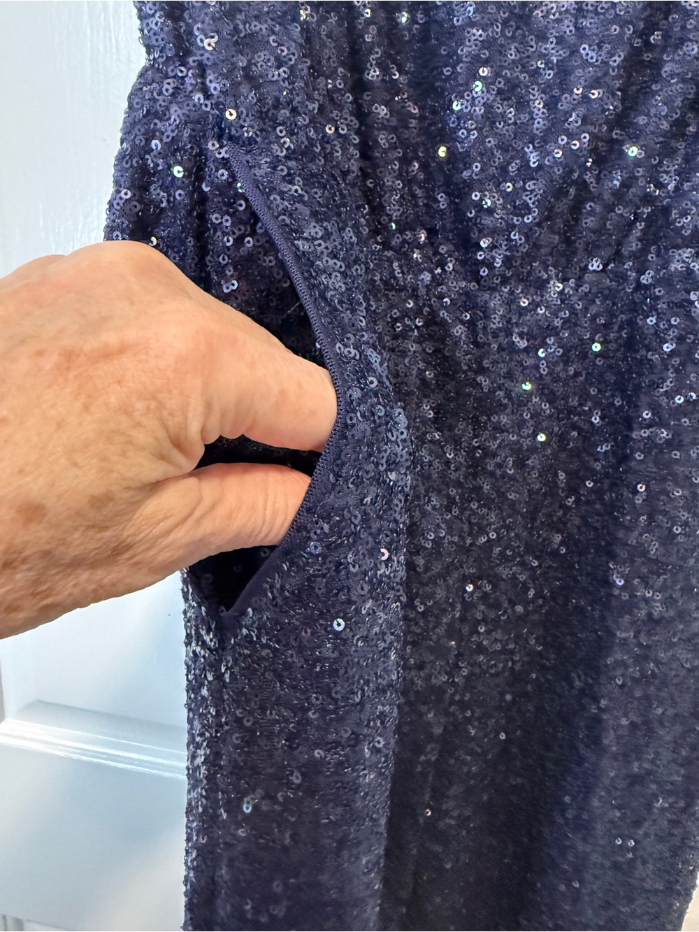 Susana Monaco Strapless jumpsuit Thunder Navy Blue Sequin pockets S/M Revolve - Picture 5 of 15